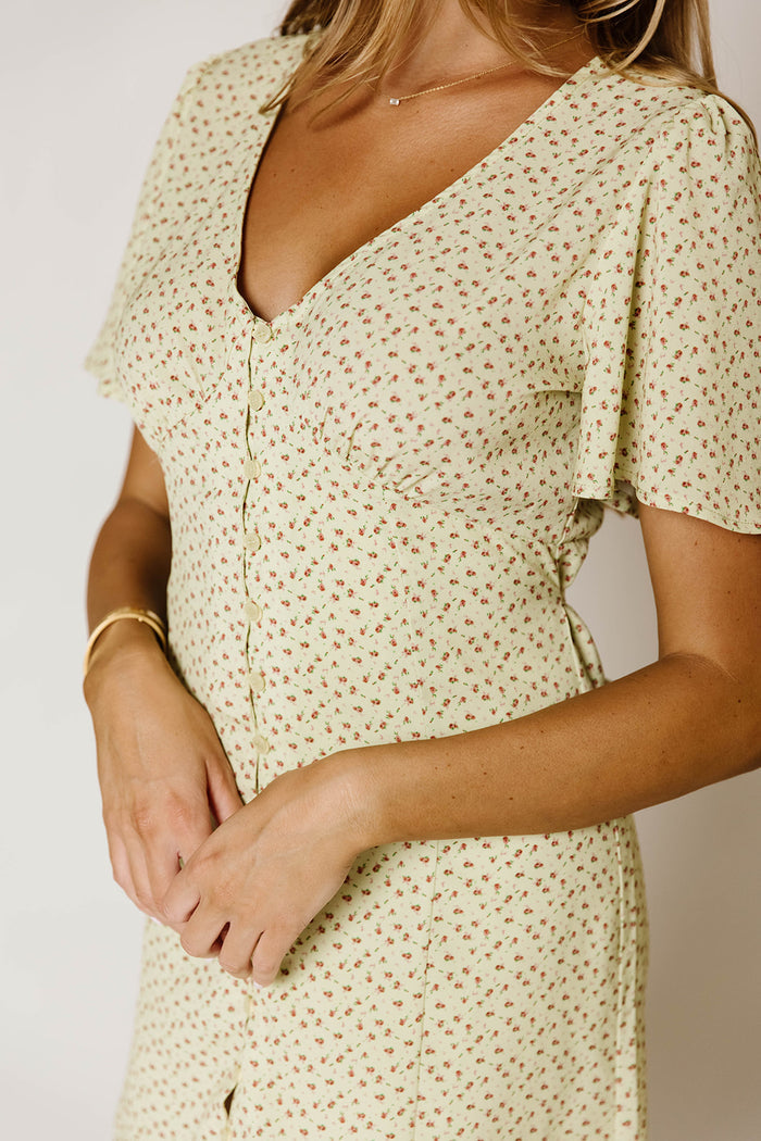 Penelope Ditsy Floral Mini Dress in Tea Green