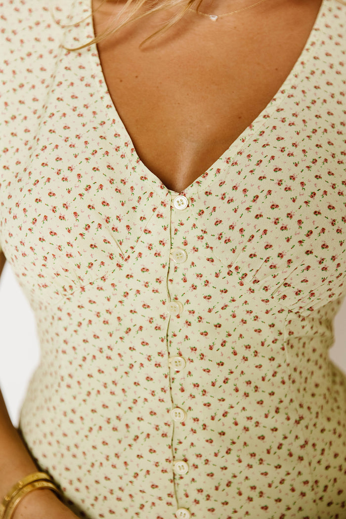 Penelope Ditsy Floral Mini Dress in Tea Green