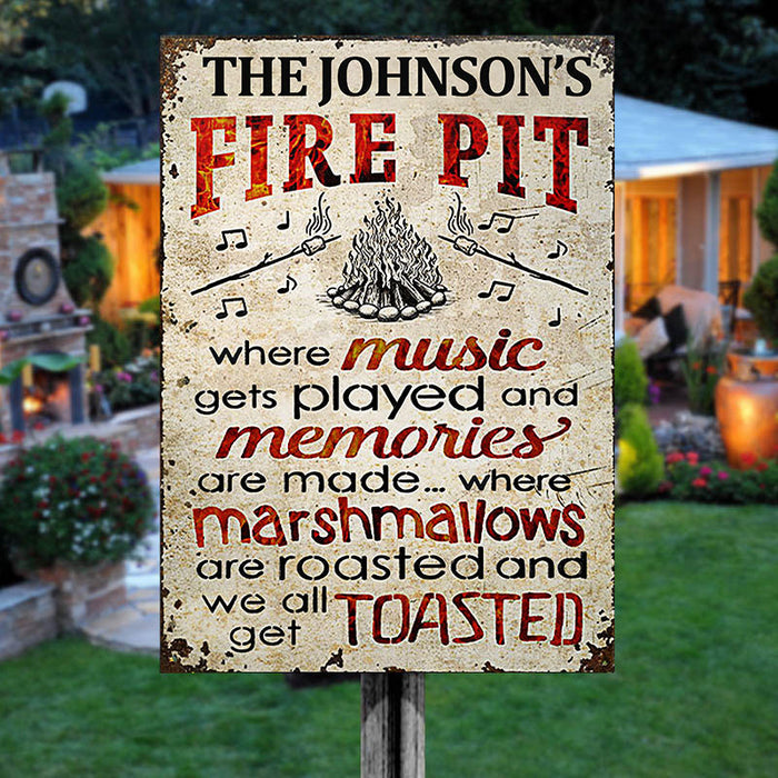 Personalized Camping Fire Pit Get Toasted Color Customized Classic Metal Signs (white)