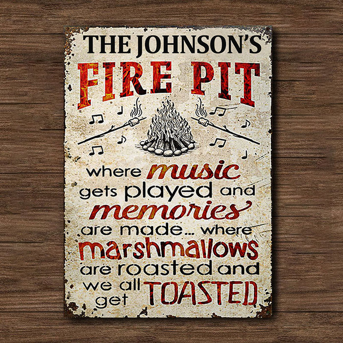 Personalized Camping Fire Pit Get Toasted Color Customized Classic Metal Signs (white)