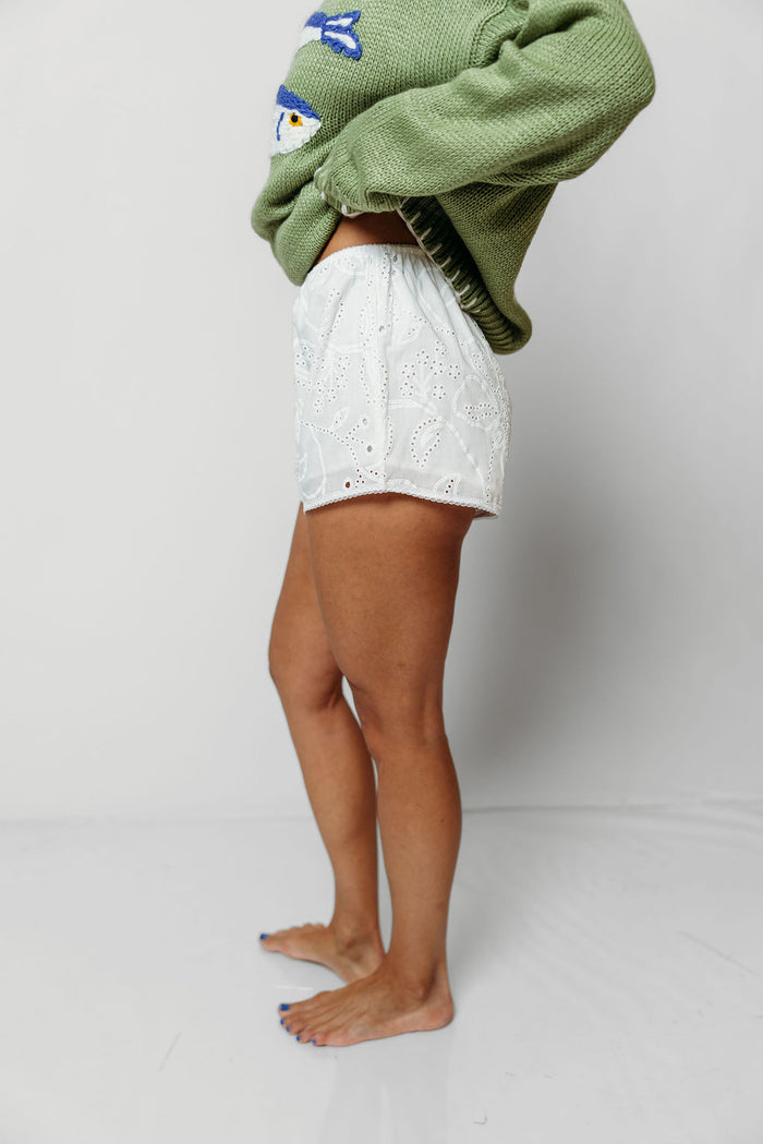 Pinkett 100% Cotton Eyelet Shorts in Off-White