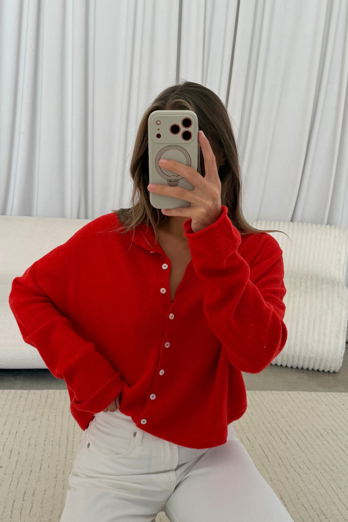 Piper Cardigan Top in Tomato Red