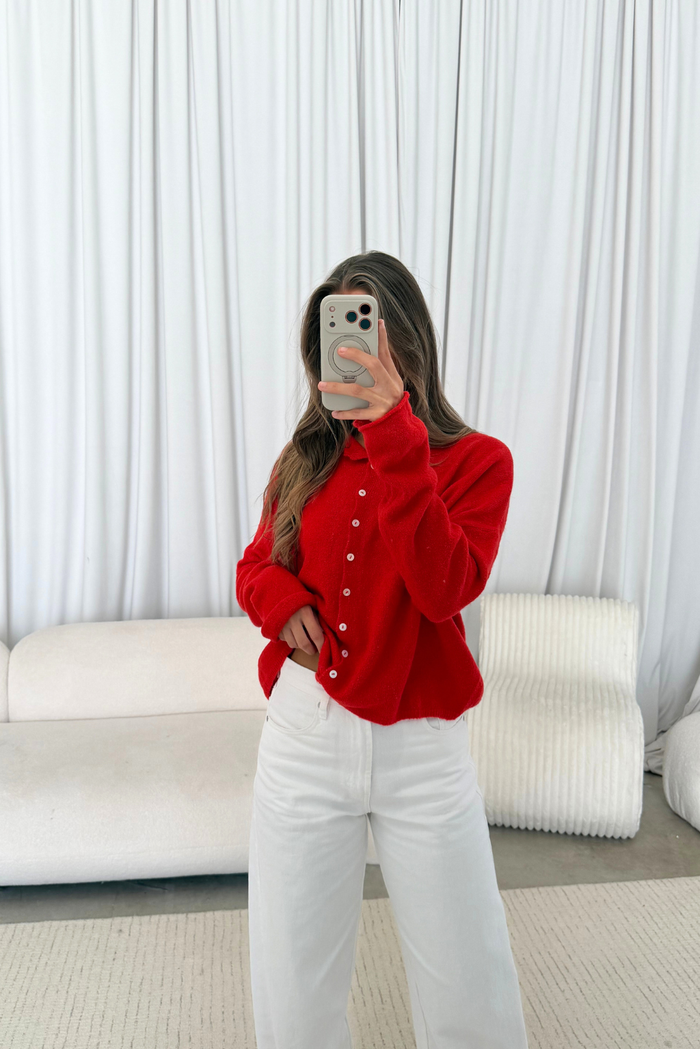 Piper Cardigan Top in Tomato Red