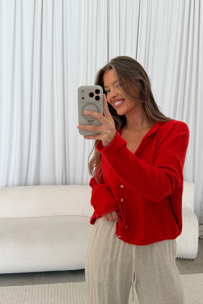 Piper Cardigan Top in Tomato Red