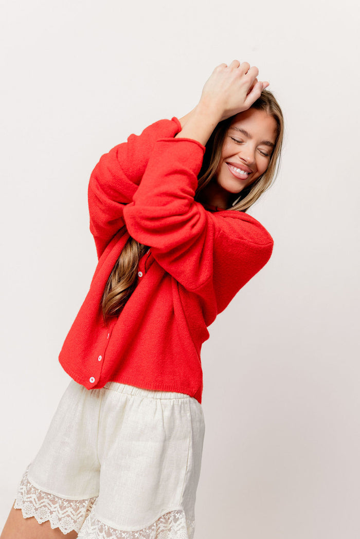 Piper Cardigan Top in Tomato Red