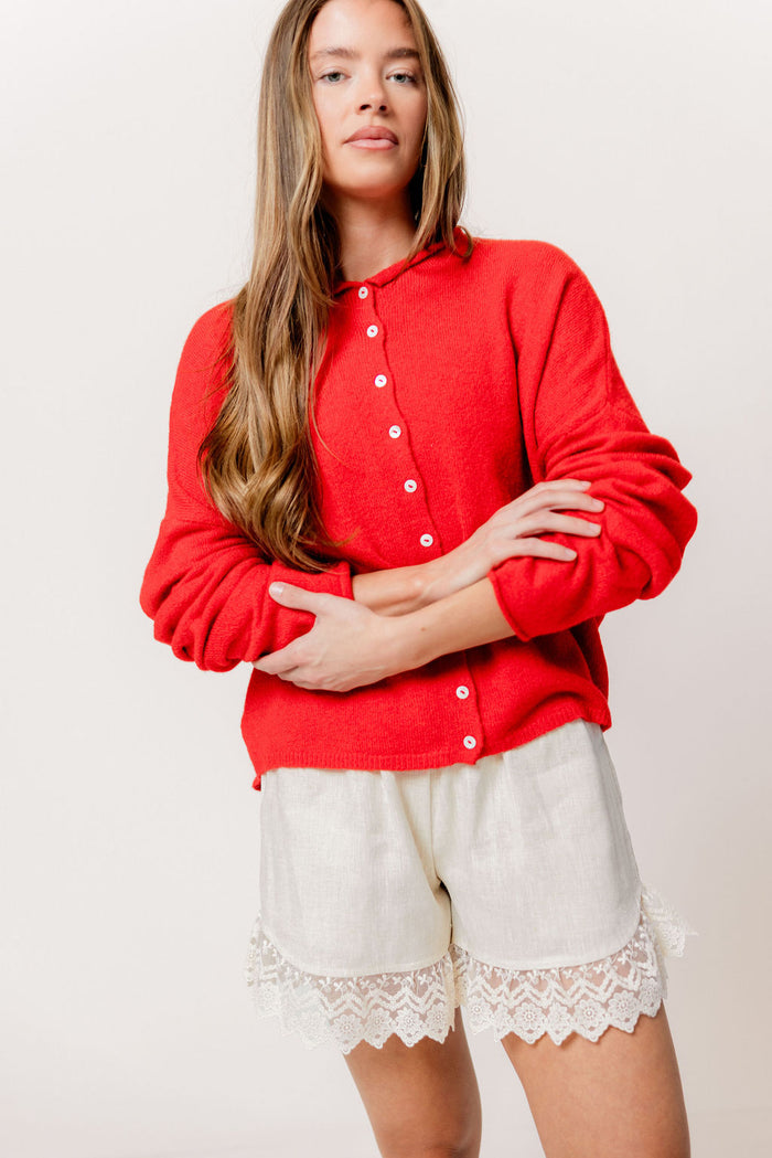 Piper Cardigan Top in Tomato Red