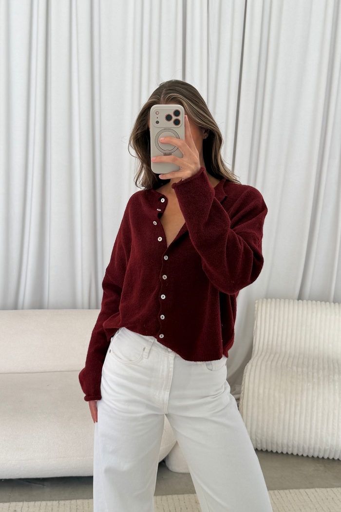 Piper Cardigan Top in Wine
