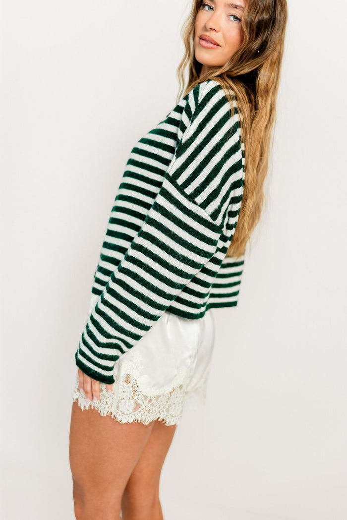 Piper Striped Cardigan in Forest