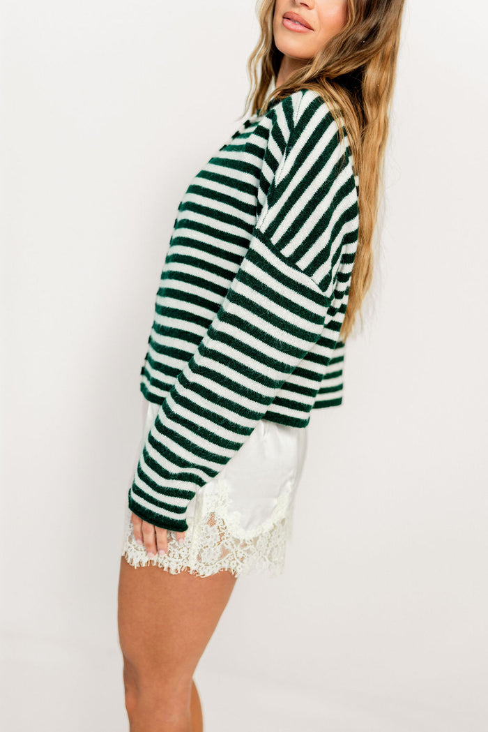 Piper Striped Cardigan in Forest