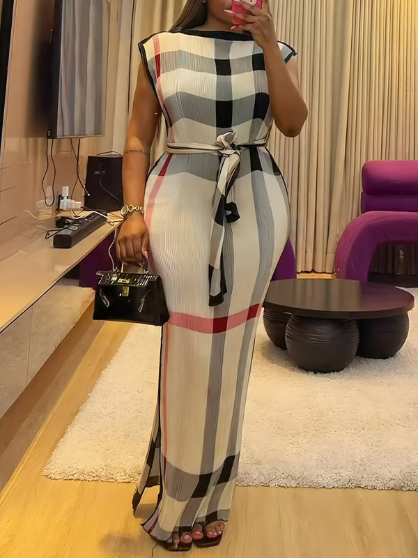 Plaid Tied Sleeveless Dress