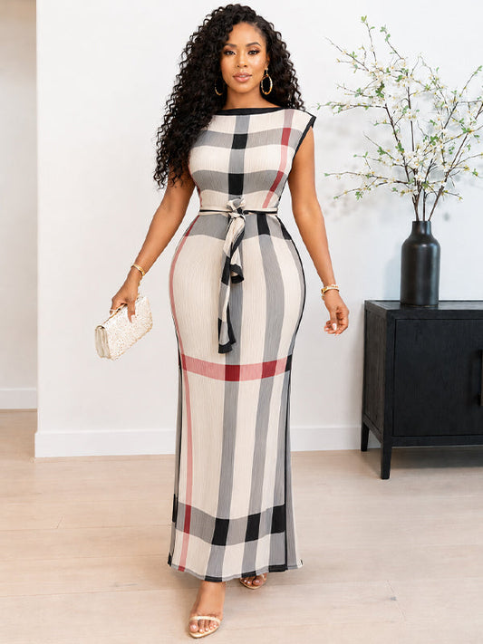 Plaid Tied Sleeveless Dress
