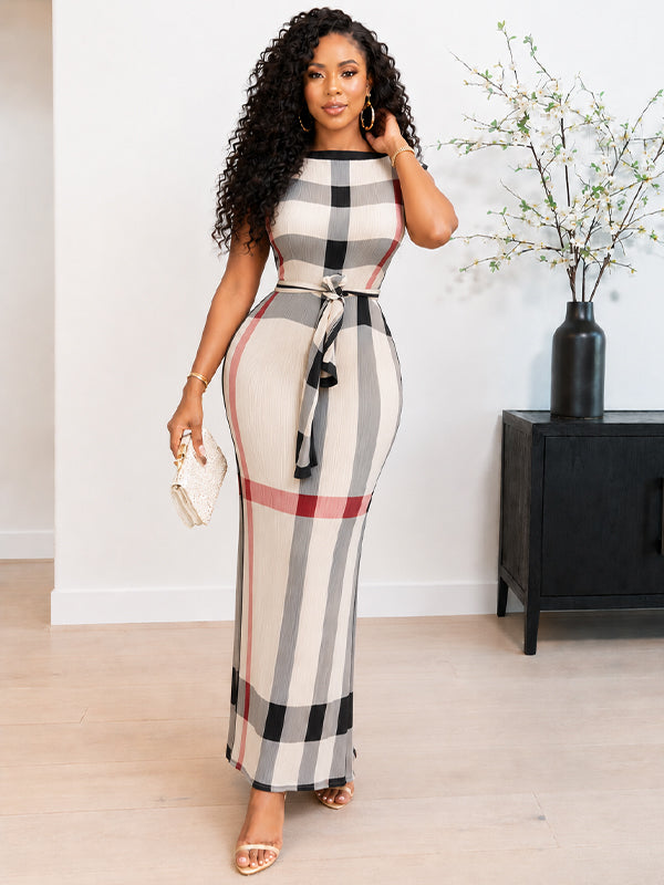 Plaid Tied Sleeveless Dress