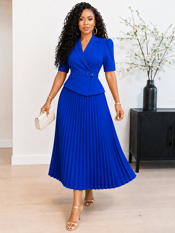 Pleated Belted Blazer Dress