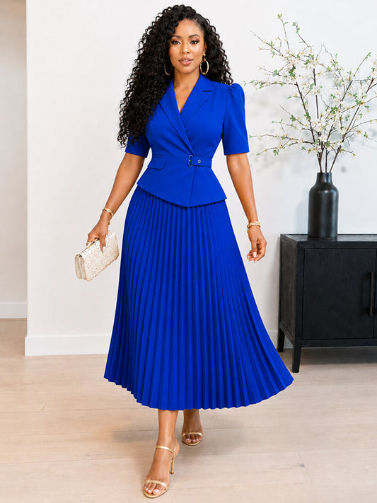 Pleated Belted Blazer Dress