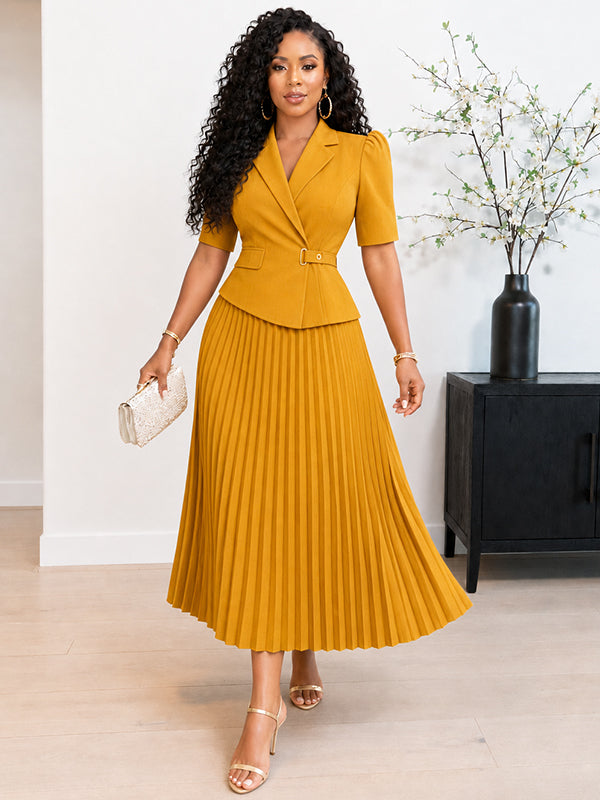Pleated Belted Blazer Dress