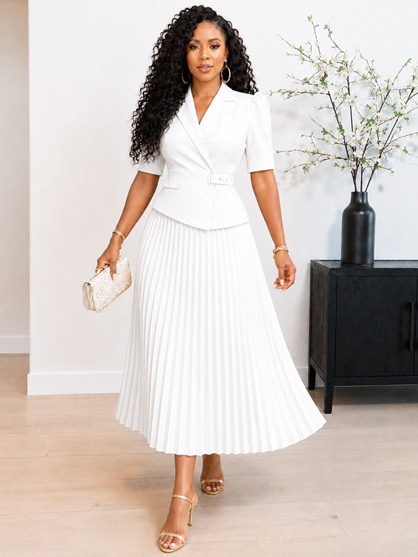 Pleated Belted Blazer Dress