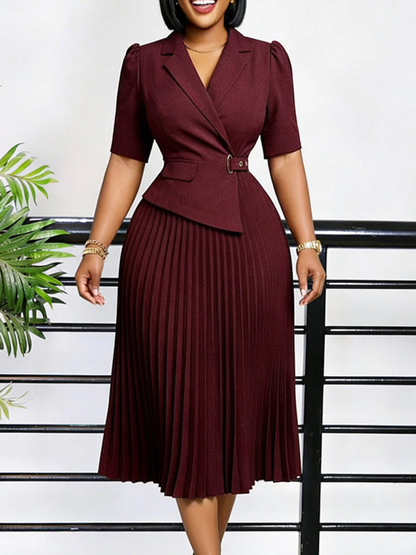 Pleated Belted Blazer Dress