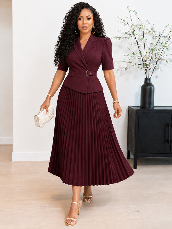 Pleated Belted Blazer Dress