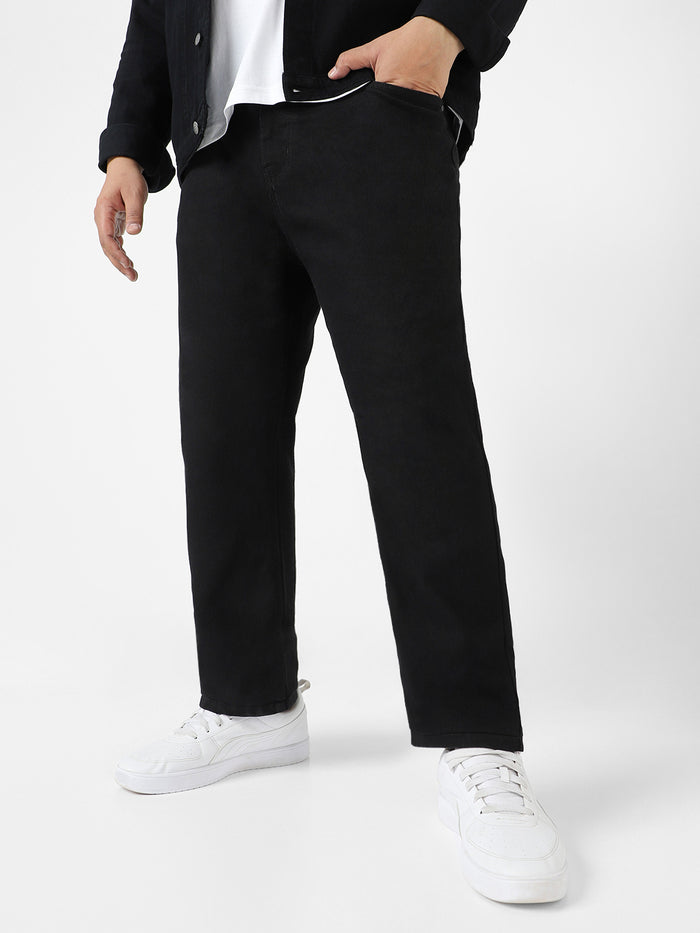 Plus Men's Black Regular Fit Denim Jeans Stretchable
