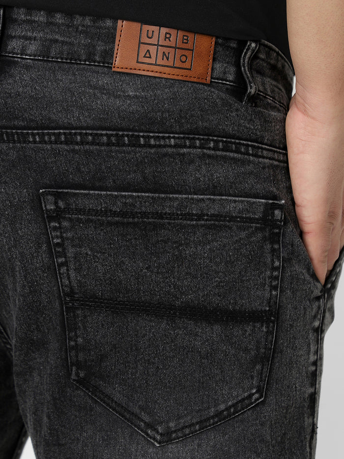 Plus Men's Black Regular Fit Washed Jeans Stretchable