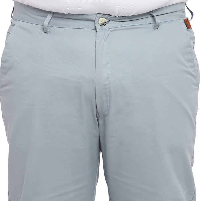 Plus Men's Blue Cotton Regular Fit Casual Chinos Trousers