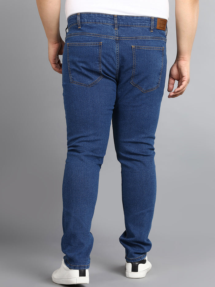 Plus Men's Blue Regular Fit Washed Jeans Stretchable