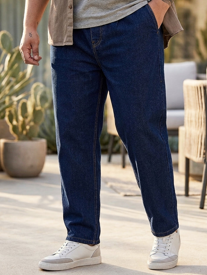 Plus Men's Blue Regular Fit Washed Jogger Jeans Stretchable