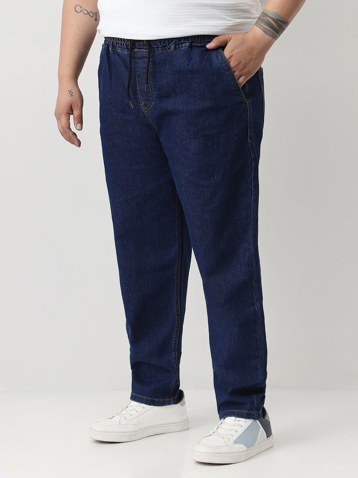 Plus Men's Blue Regular Fit Washed Jogger Jeans Stretchable