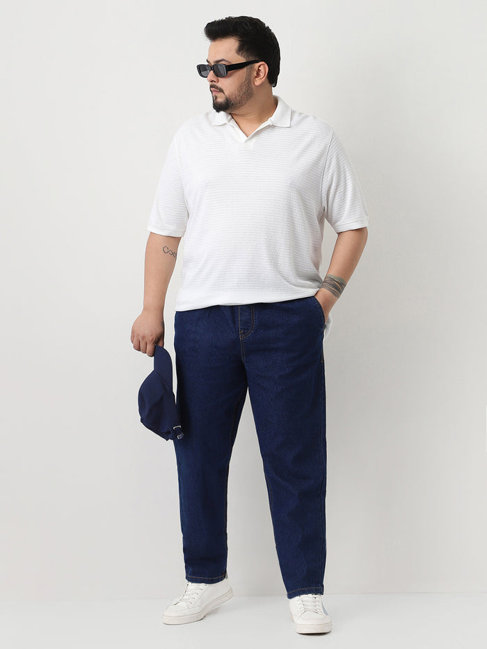 Plus Men's Blue Regular Fit Washed Jogger Jeans Stretchable
