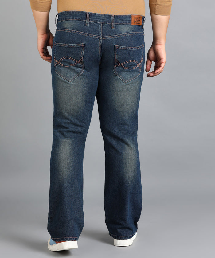 Plus Men's Blue Washed Bootcut Jeans Stretchable