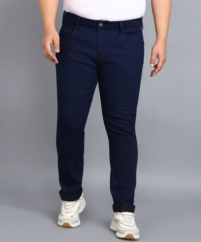 Plus Men's Carbon Blue Regular Fit Washed Jeans Stretchable