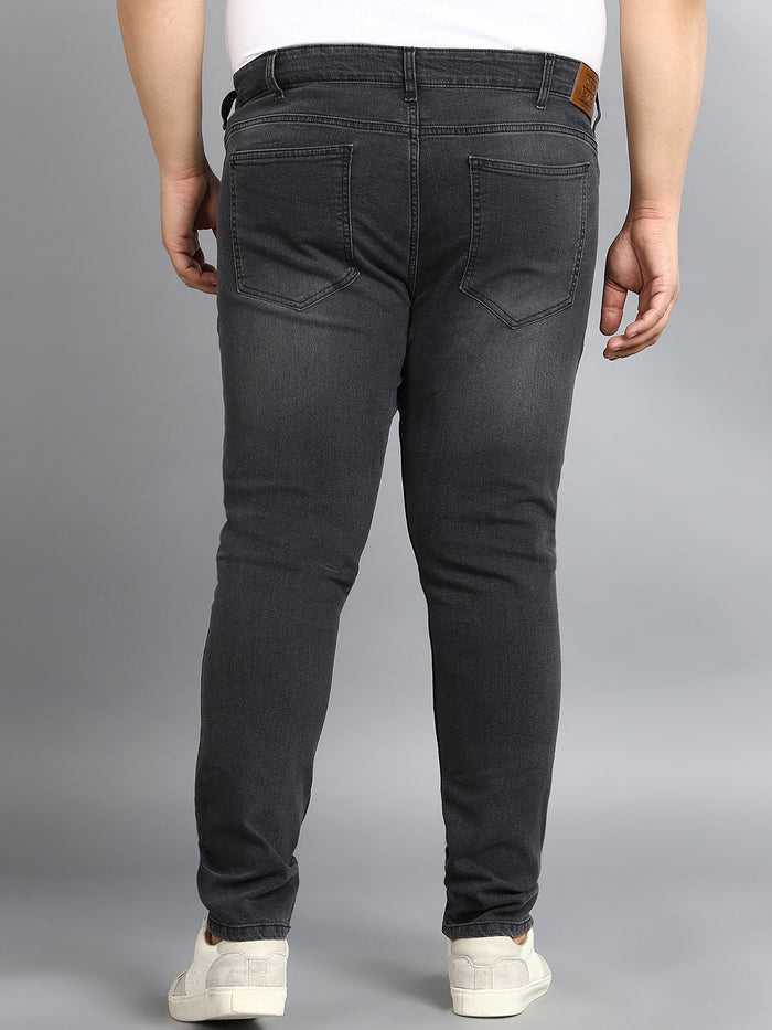 Plus Men's Carbon Grey Regular Fit Washed Jeans Stretchable
