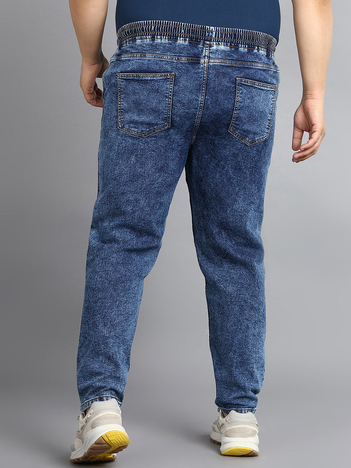 Plus Men's Dark Blue Regular Fit Washed Jogger Jeans Stretchable
