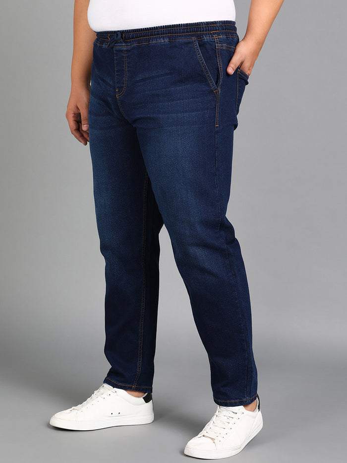 Plus Men's Dark Blue Regular Fit Washed Jogger Jeans Stretchable