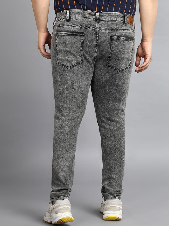Plus Men's Dark Grey Regular Fit Washed Jeans Stretchable