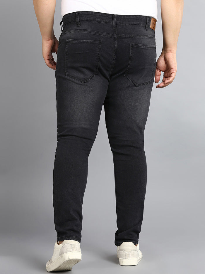 Plus Men's Dark Grey Regular Fit Washed Jeans Stretchable