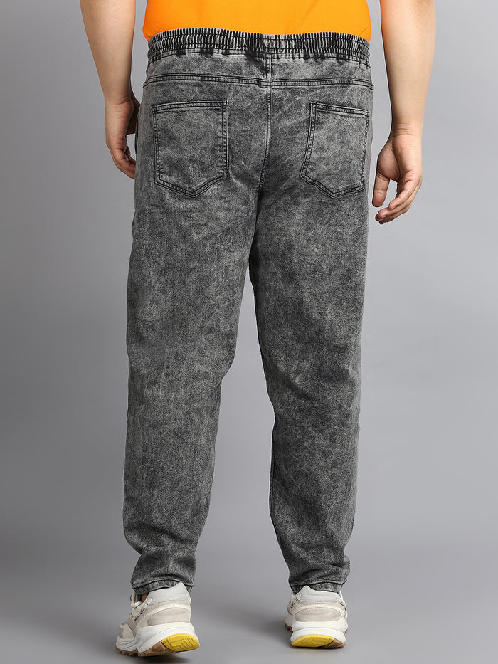 Plus Men's Dark Grey Regular Fit Washed Jogger Jeans Stretchable
