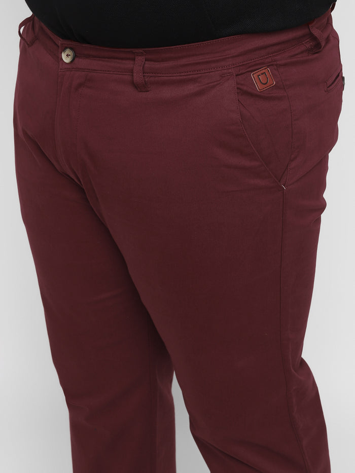 Plus Men's Dark Maroon Cotton Regular Fit Casual Chino Pants Stretch