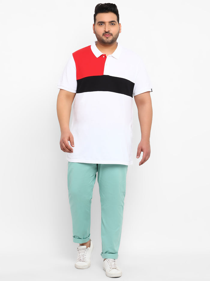 Plus Men's Green Cotton Regular Fit Casual Chinos Trousers