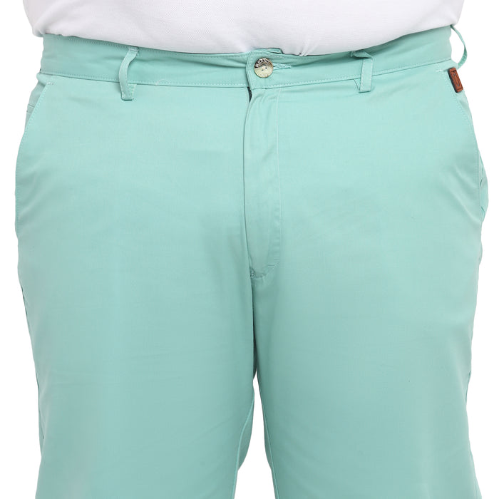 Plus Men's Green Cotton Regular Fit Casual Chinos Trousers