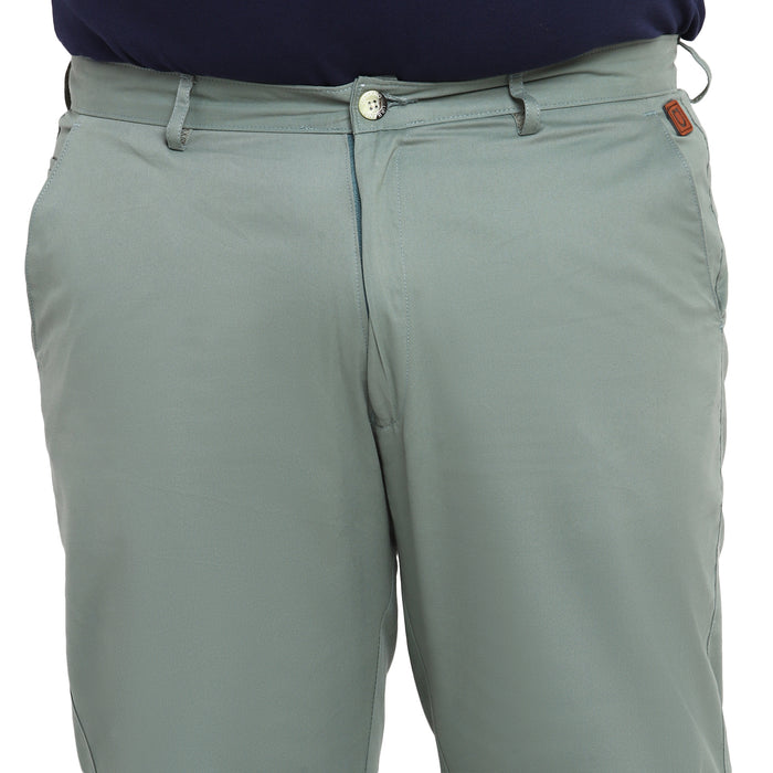 Plus Men's Green Cotton Regular Fit Casual Chinos Trousers