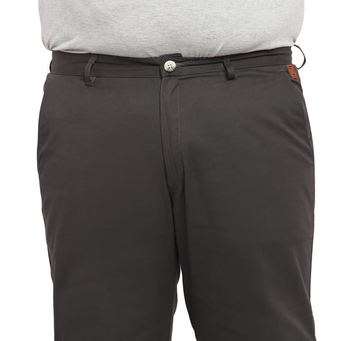 Plus Men's Grey Cotton Regular Fit Casual Chinos Trousers