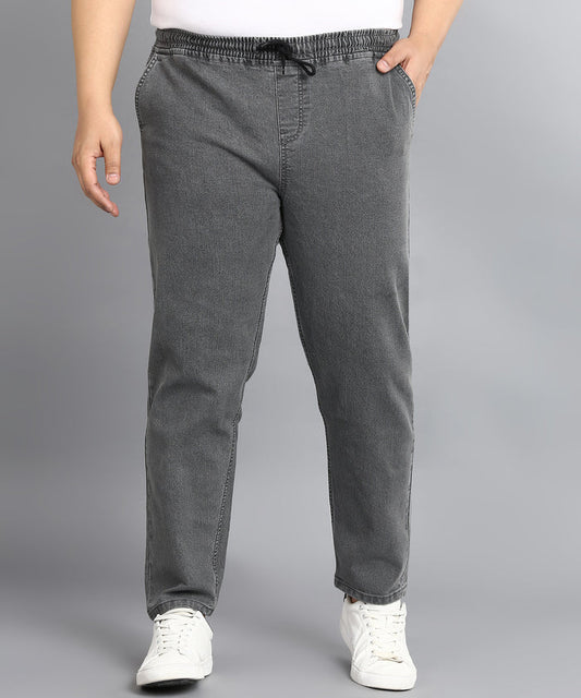 Plus Men's Grey Regular Fit Washed Jogger Jeans Stretchable