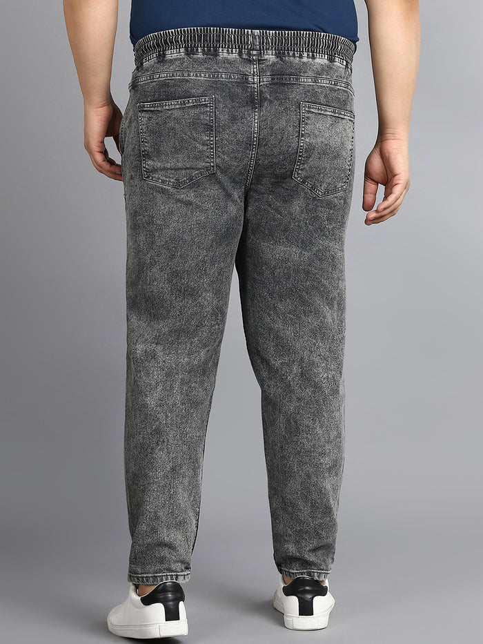Plus Men's Grey Regular Fit Washed Jogger Jeans Stretchable