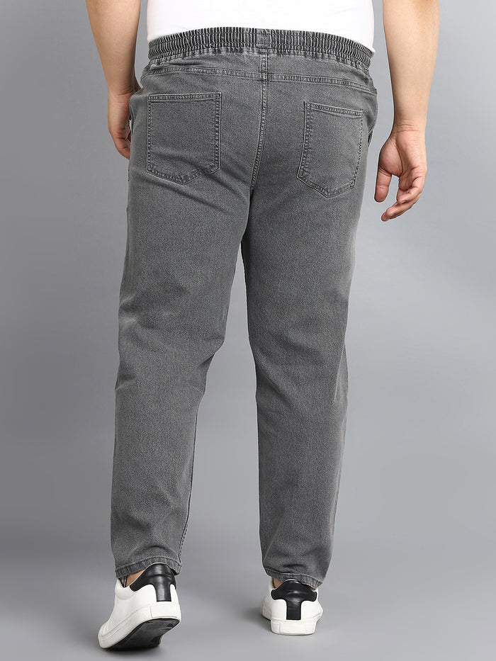 Plus Men's Grey Regular Fit Washed Jogger Jeans Stretchable