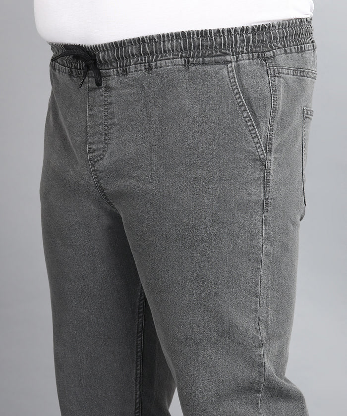 Plus Men's Grey Regular Fit Washed Jogger Jeans Stretchable