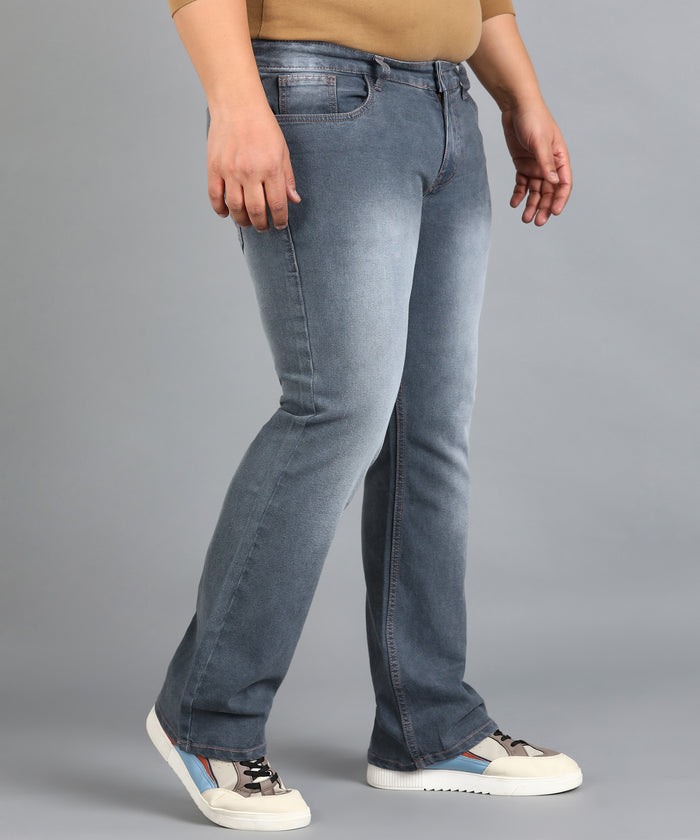 Plus Men's Grey Washed Bootcut Jeans Stretchable