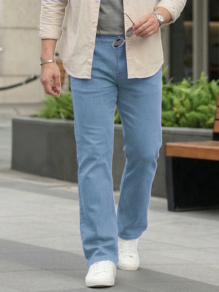 Plus Men's Ice Blue Regular Fit Washed Denim Bootcut Jeans Stretchable