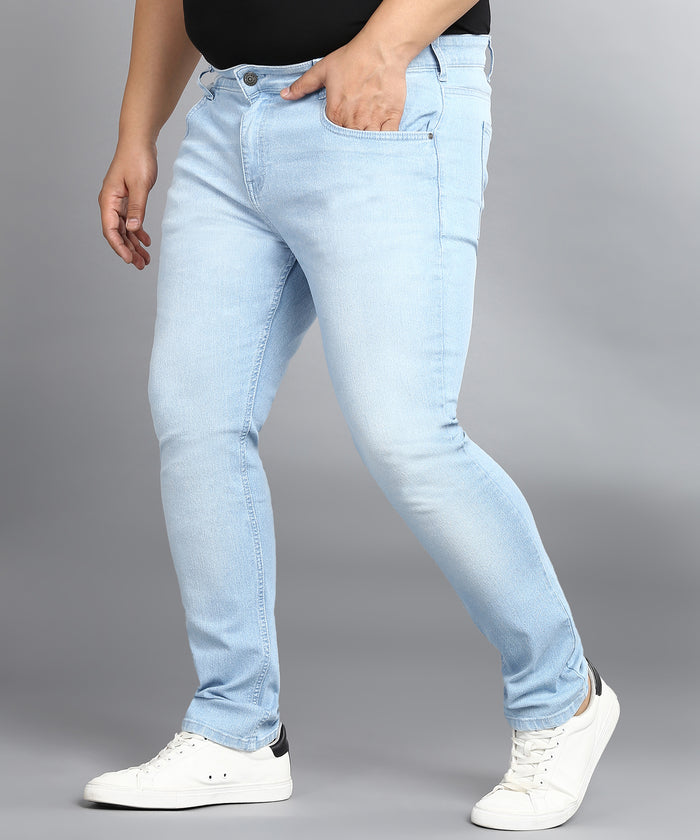 Plus Men's Ice Blue Regular Fit Washed Jeans Stretchable