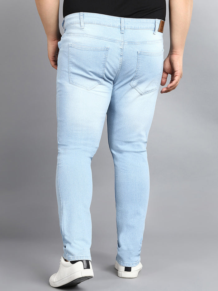 Plus Men's Ice Blue Regular Fit Washed Jeans Stretchable
